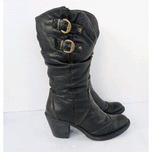 Lavorazione Artigiana Women's Slouch Boots Size 7.5 EU 38 Black Leather Buckles